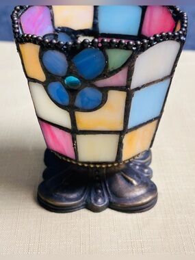 VTG PartyLite Hydrangea Tiffany-Style Stained Glass Whimsy Votive Candle Holder
